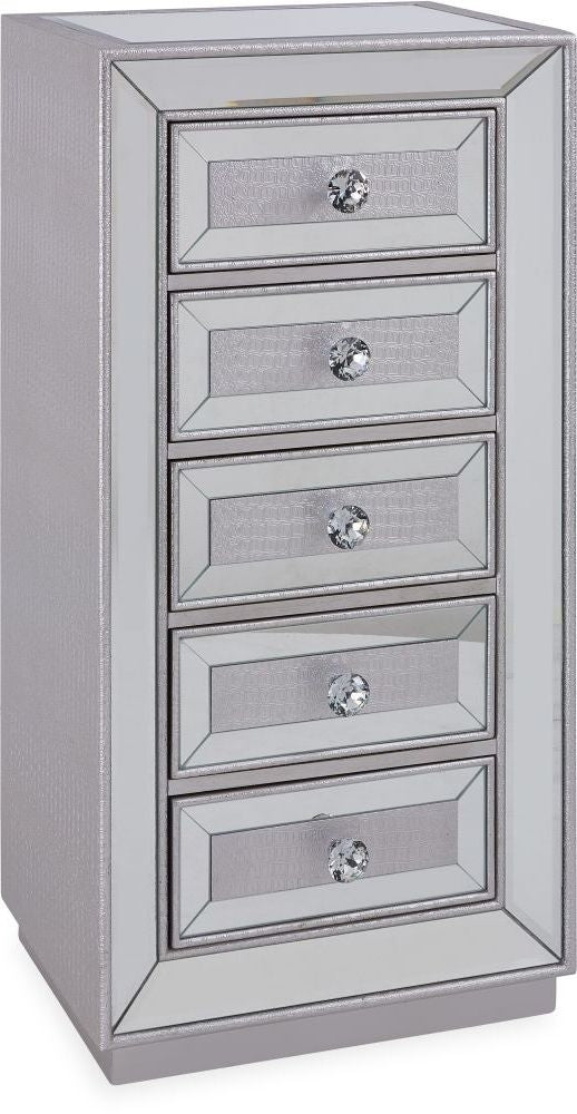 Sofia Mirrored 5 Drawer Tall Boy Chest - Nestium