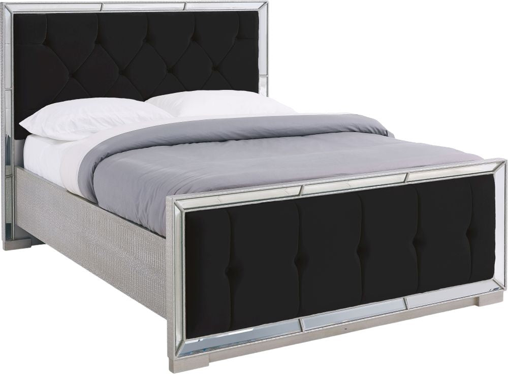 Sofia Mirrored and Black Fabric Bed - Nestium