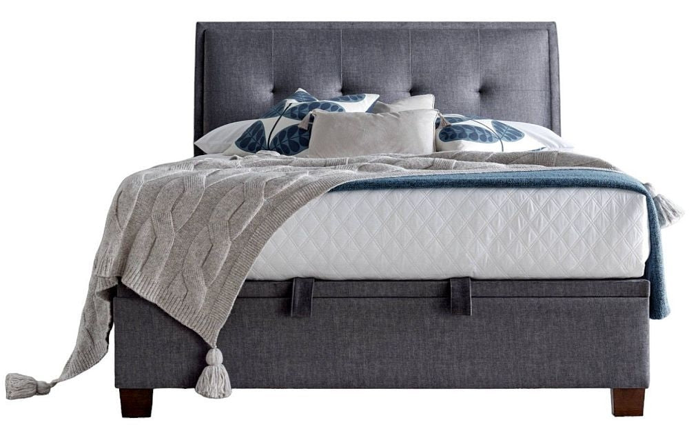 Kaydian Accent Vogue Grey Velvet Fabric Ottoman Storage Bed - Nestium