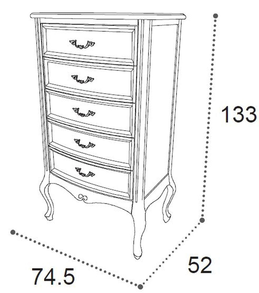 Camel Verdi Night Antique Walnut French Style 5 Drawer Tallboy Chest - Nestium