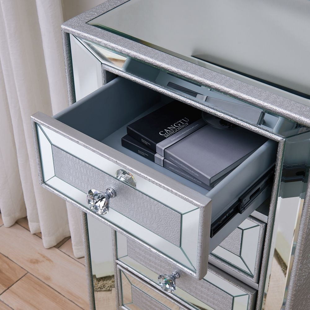 Sofia Mirrored 5 Drawer Tall Boy Chest - Nestium