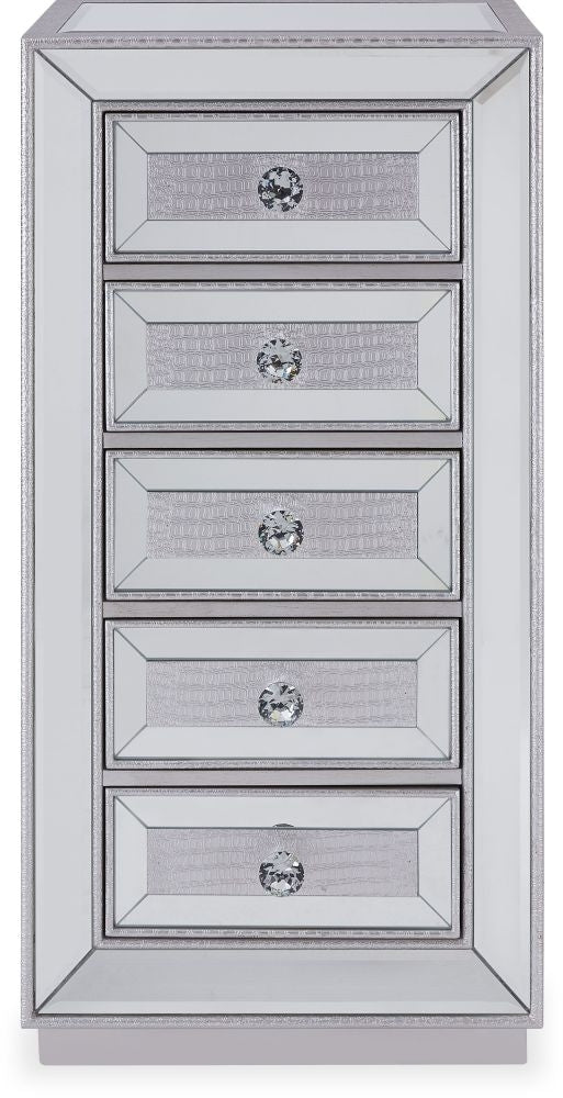 Sofia Mirrored 5 Drawer Tall Boy Chest - Nestium