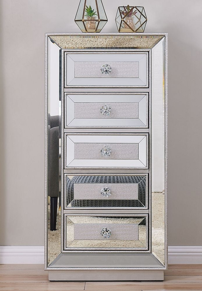 Sofia Mirrored 5 Drawer Tall Boy Chest - Nestium