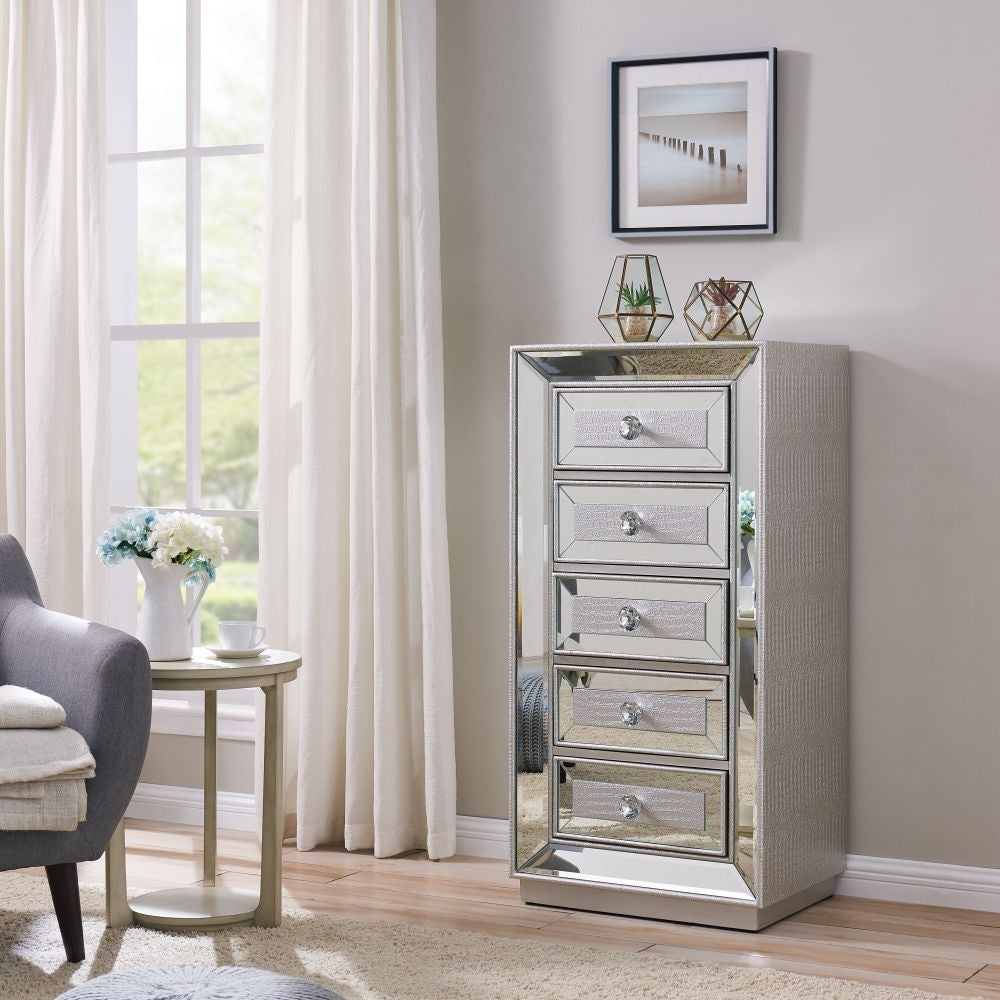 Sofia Mirrored 5 Drawer Tall Boy Chest - Nestium
