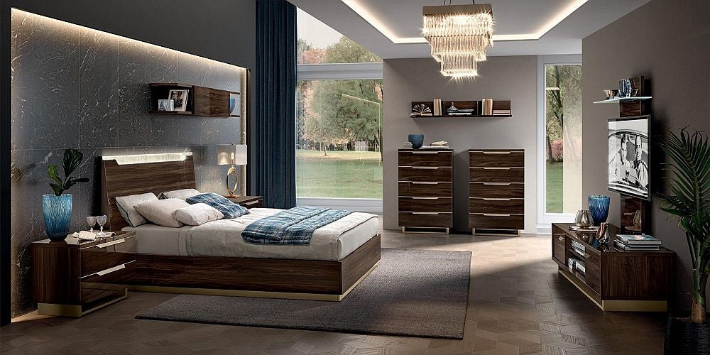 Camel Smart Night Walnut Italian 5 Drawer Tall Chest - Nestium