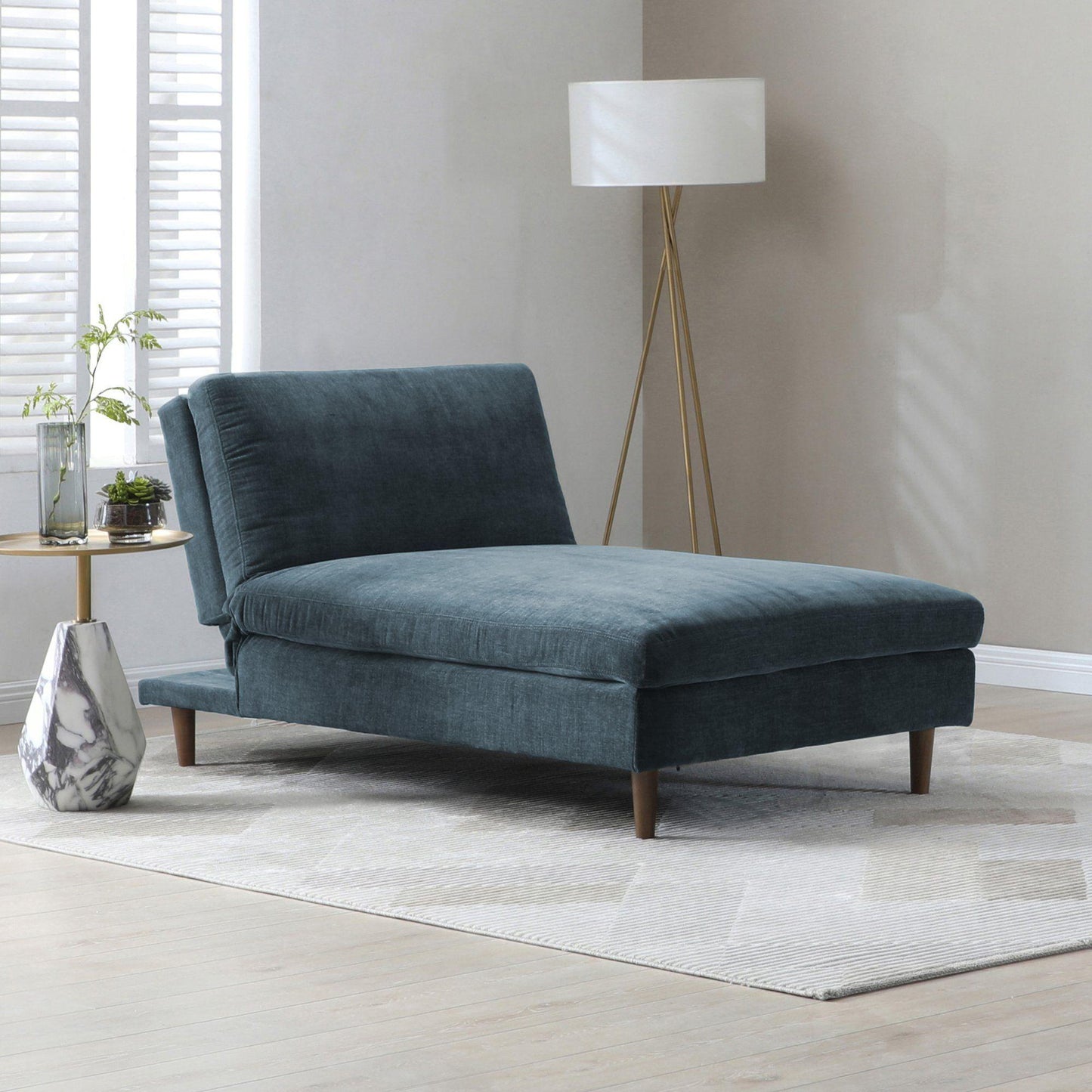 Scott Eryx Chenille Navy Blue Fabric Chaise Sofa Bed - Nestium