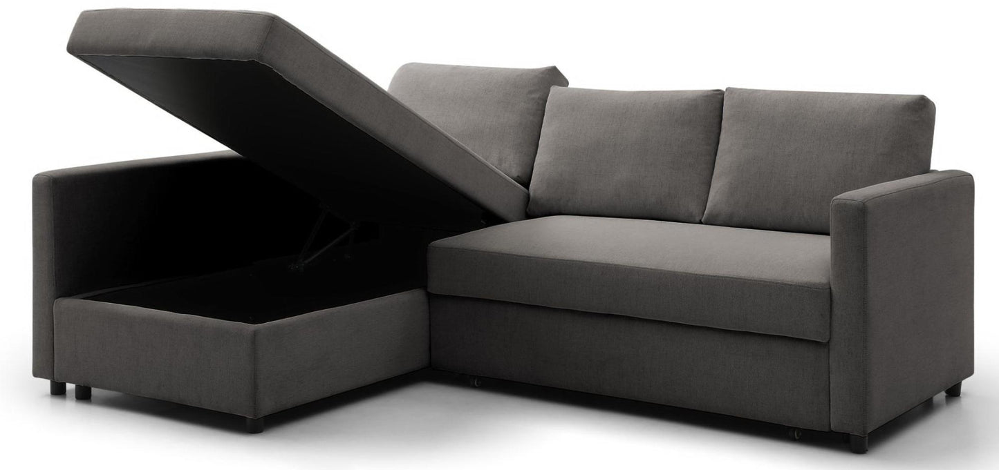 Clara Grey Fabric Corner Pull Out Sofa Bed with Storage - Nestium