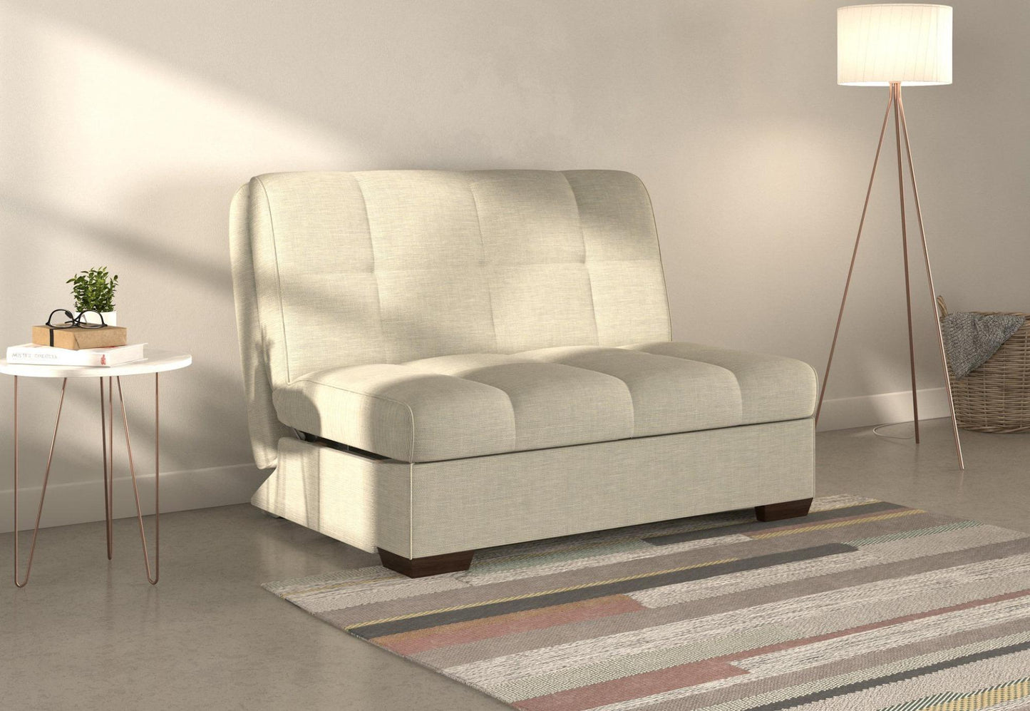 Harper Cream Piero Spring 2 Seater Fabric Pull Out Sofa Bed - Nestium
