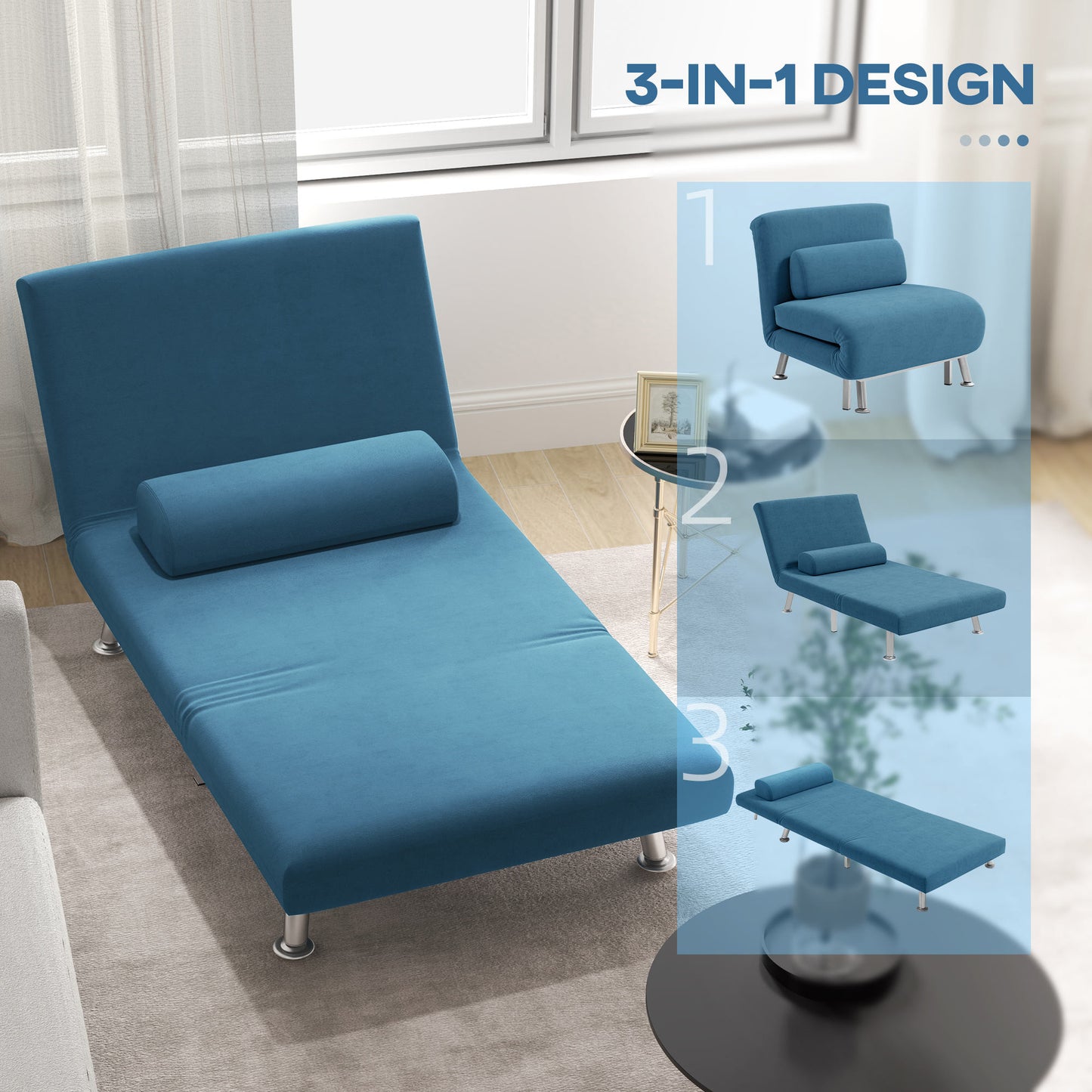 HOMCOM ingle Sofa Bed, 1 Person Sleeper Foldable Lounge with Pillow, Blue