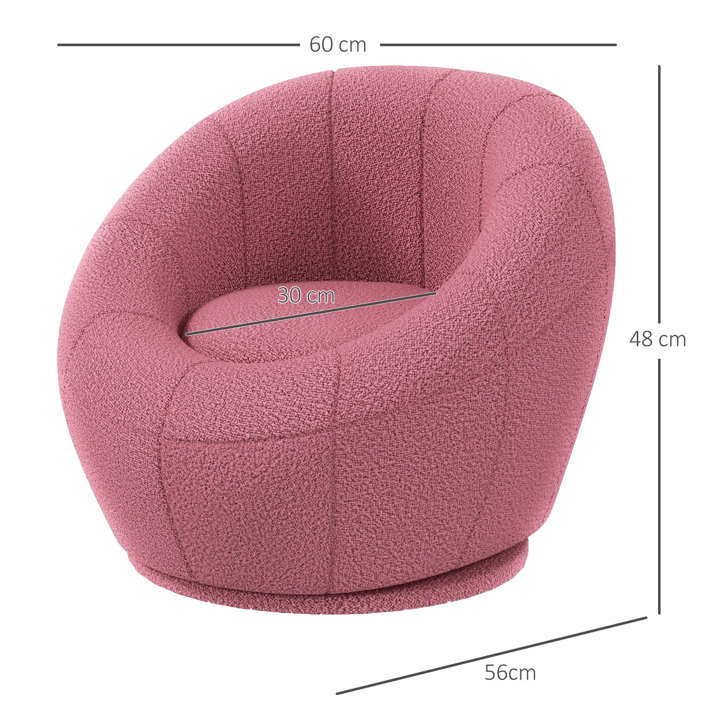 HOMCOM odern Accent Chair, Swivel Upholstered Armchair for Living Room, Bedroom, Home Office, Pink