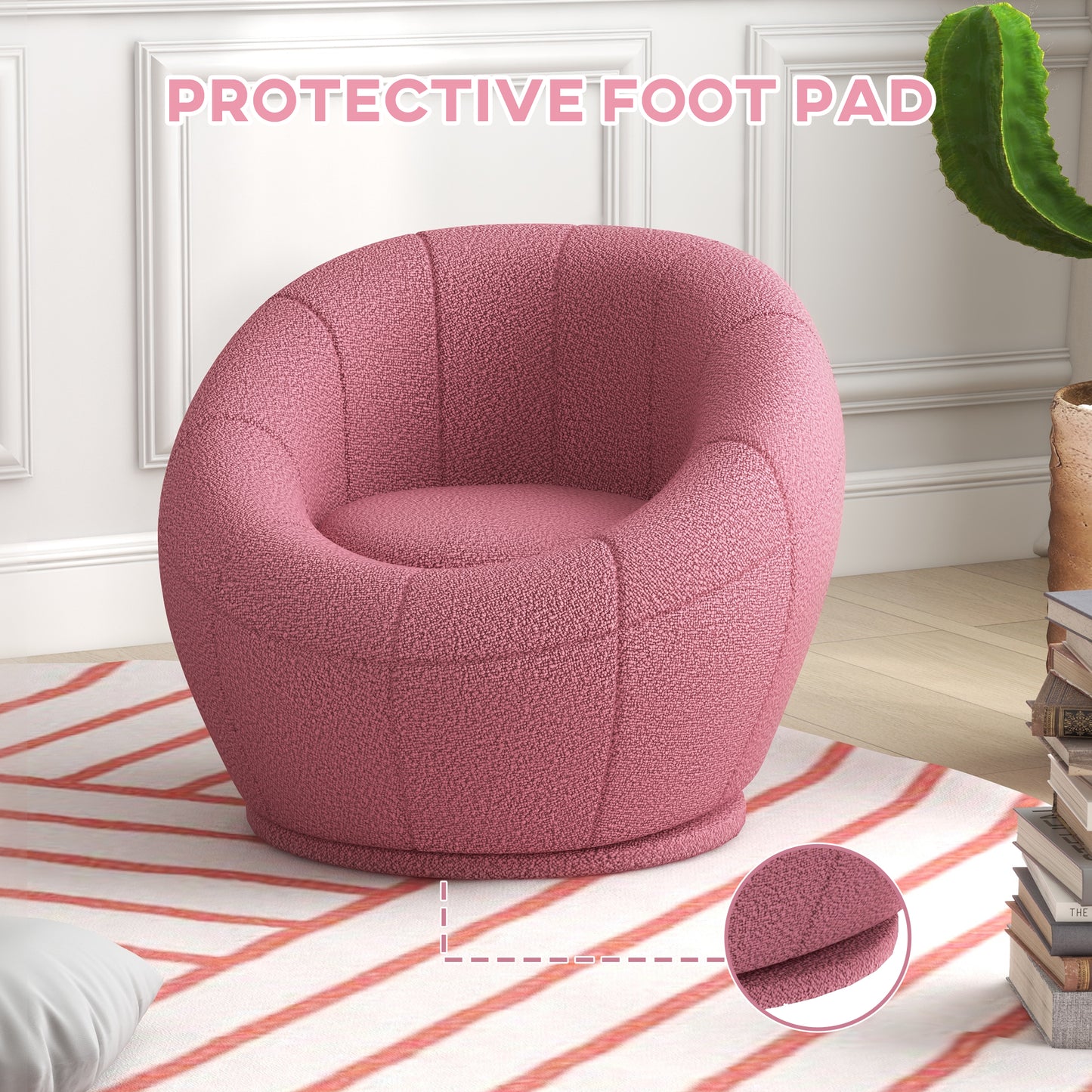 HOMCOM odern Accent Chair, Swivel Upholstered Armchair for Living Room, Bedroom, Home Office, Pink