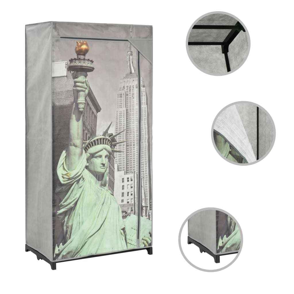 Wardrobe New York 75X45X160 Cm Fabric | Portable | Gray | Shelves | 1 Door | 75cm