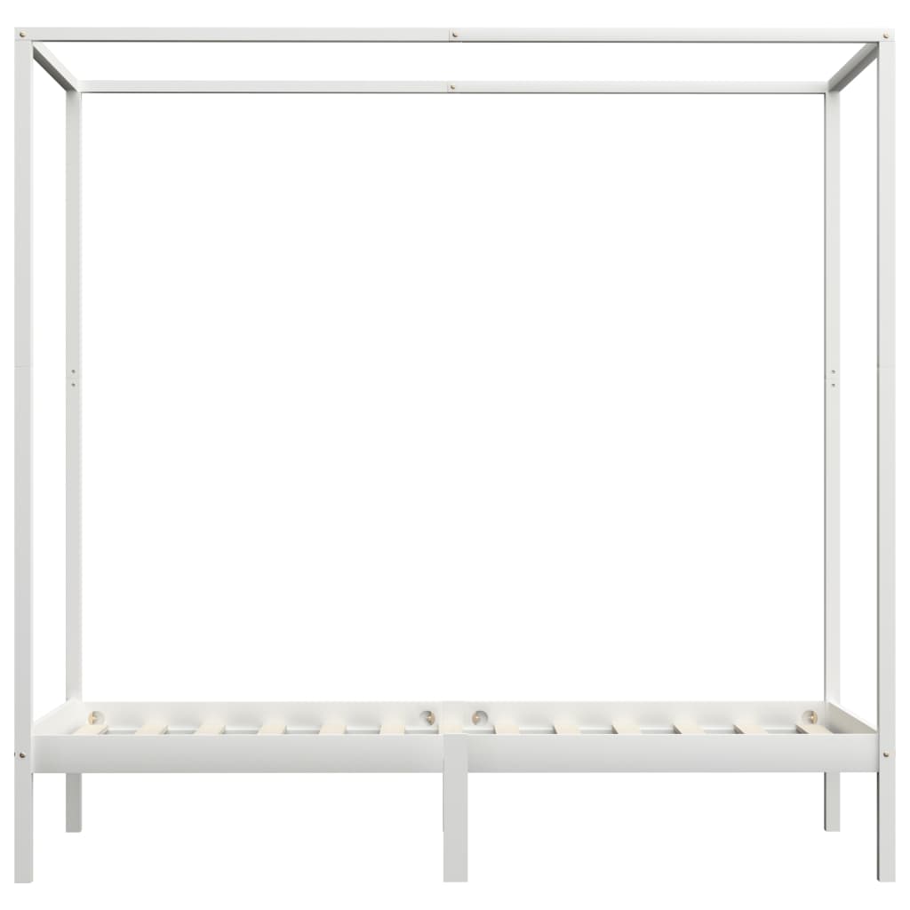 Canopy Bed Frame White Solid Pine Wood 100X200 Cm