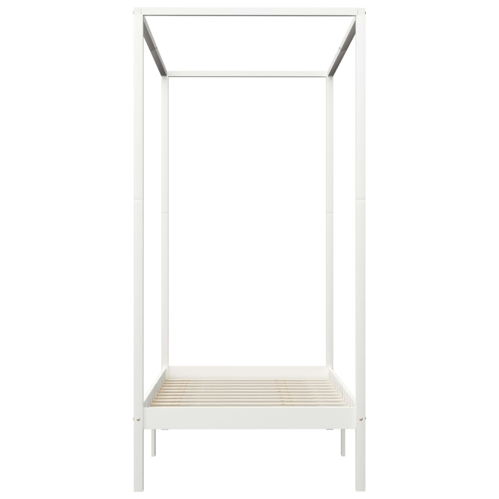 Canopy Bed Frame White Solid Pine Wood 100X200 Cm