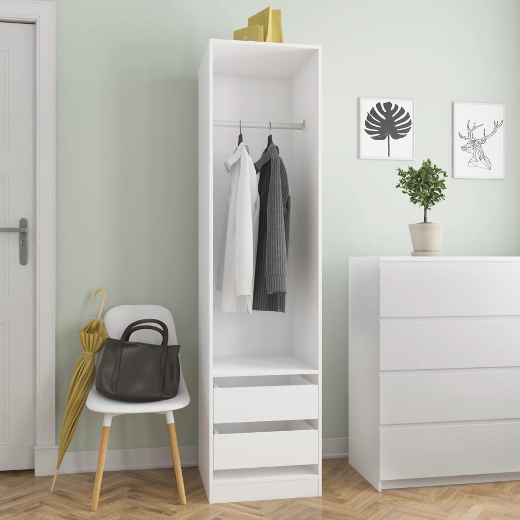 Wardrobe With Drawers White | Hinged | White | Drawers | 2 Doors | 50cm