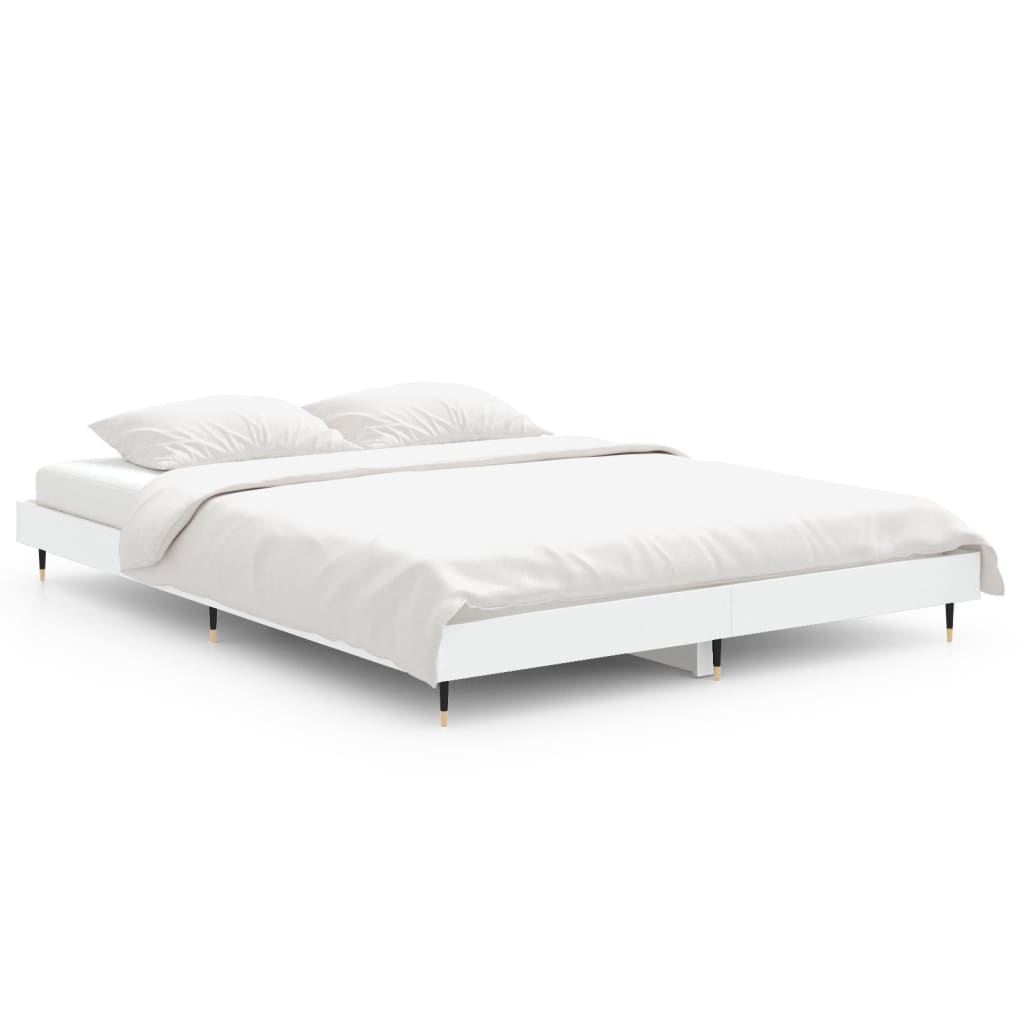 Bed Frame White 135X190 Cm Double Engineered Wood