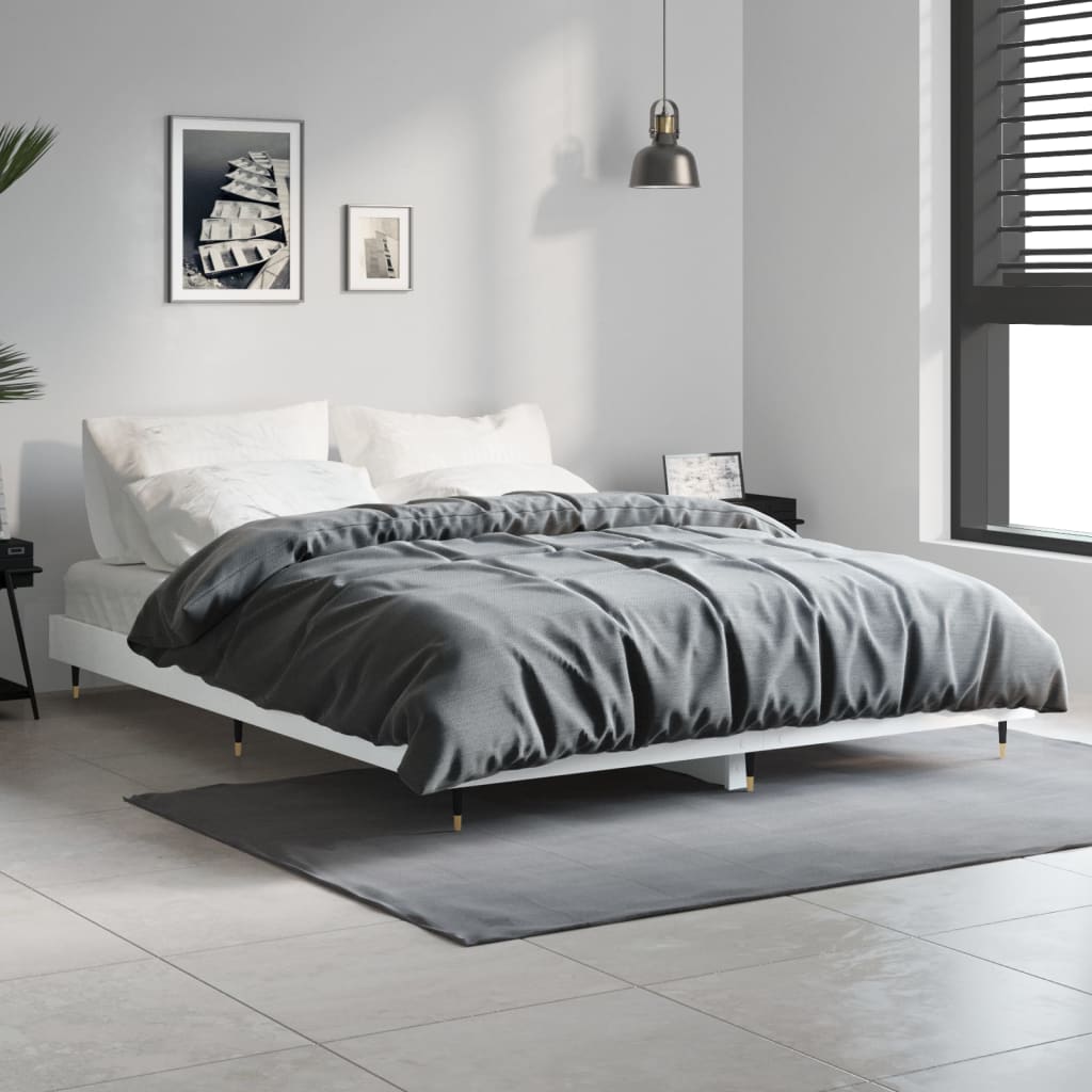 Bed Frame White 135X190 Cm Double Engineered Wood