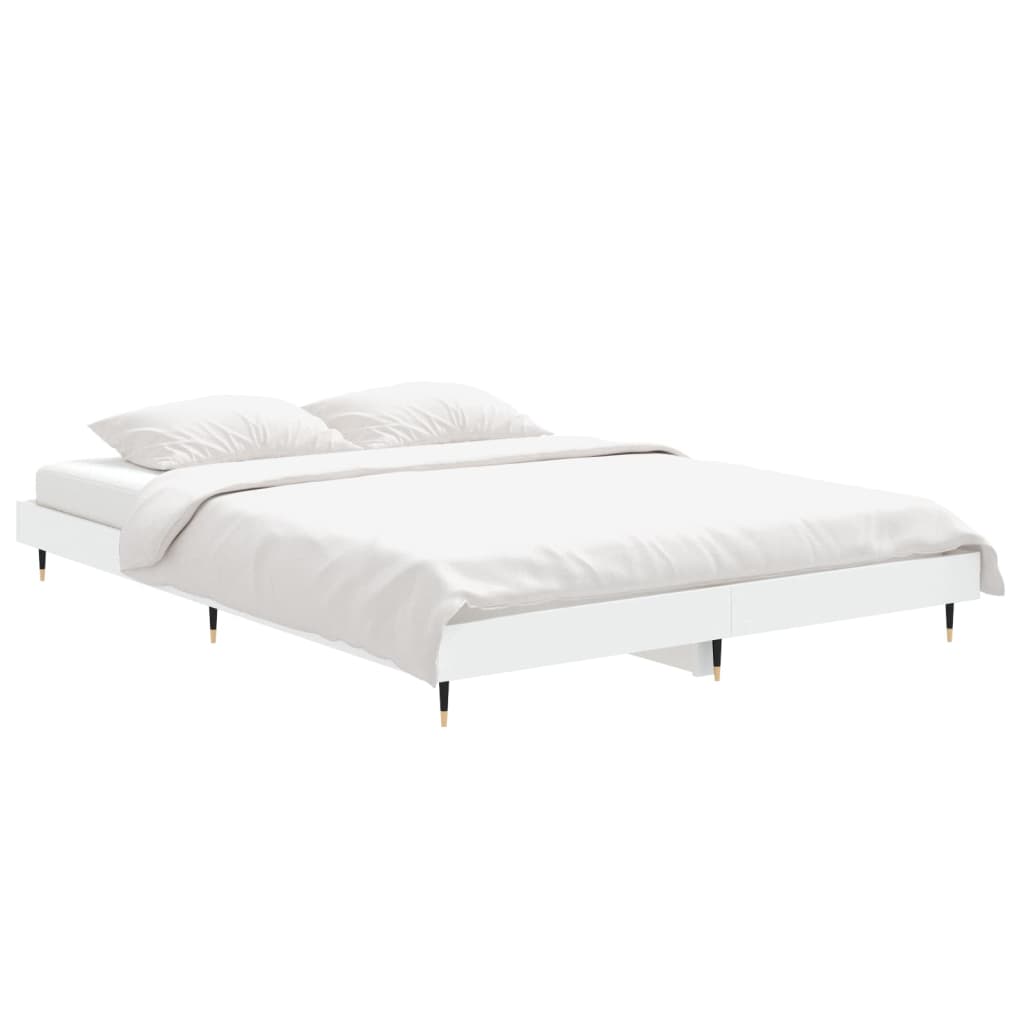 Bed Frame White 135X190 Cm Double Engineered Wood