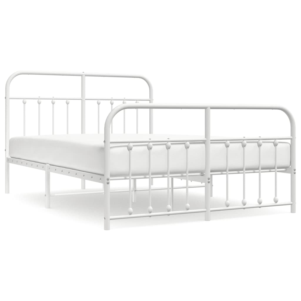 Metal Bed Frame Without Mattress With Footboard White 140X200Cm