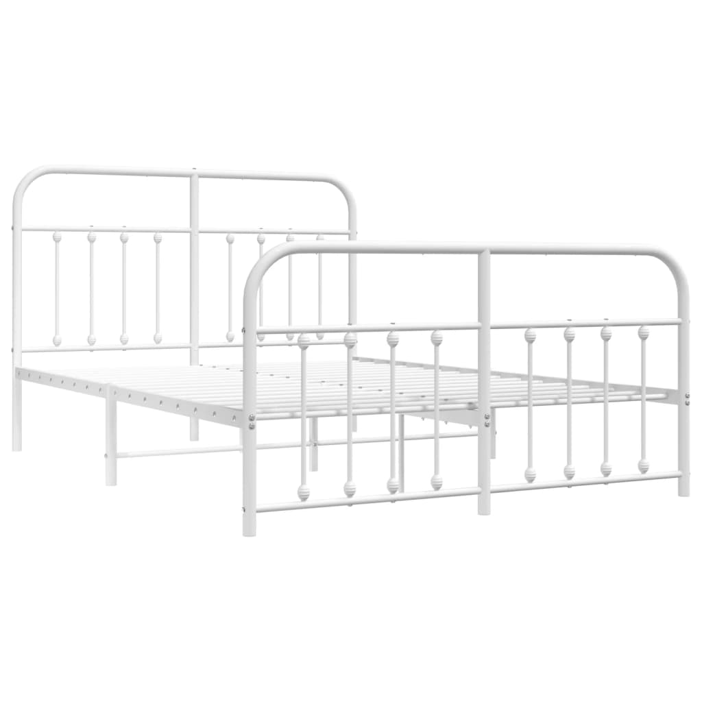 Metal Bed Frame Without Mattress With Footboard White 140X200Cm