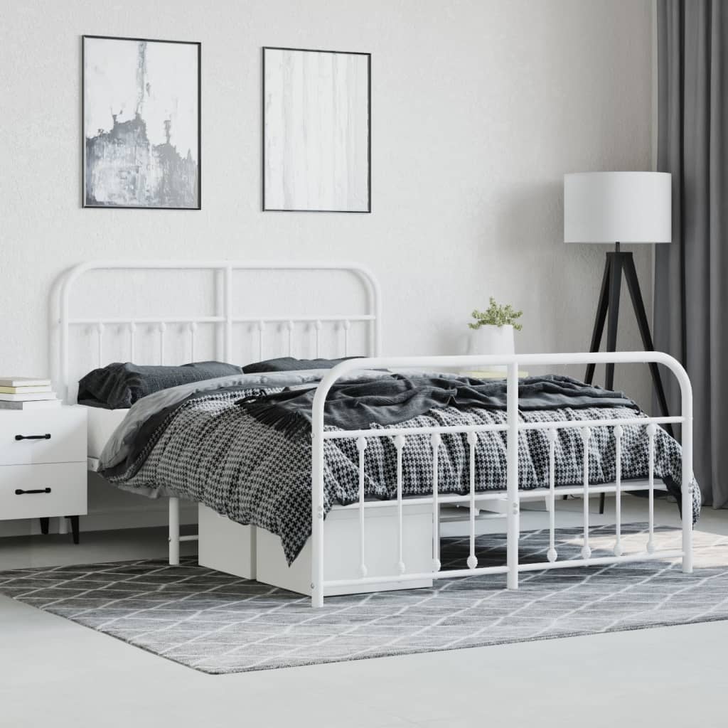 Metal Bed Frame Without Mattress With Footboard White 140X200Cm