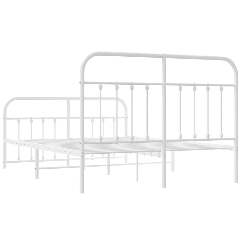 Metal Bed Frame Without Mattress With Footboard White 140X200Cm