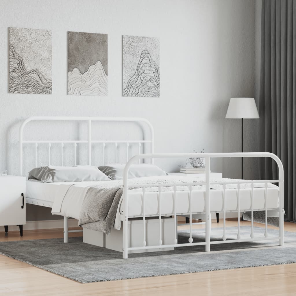 Metal Bed Frame Without Mattress With Footboard White 140X200Cm