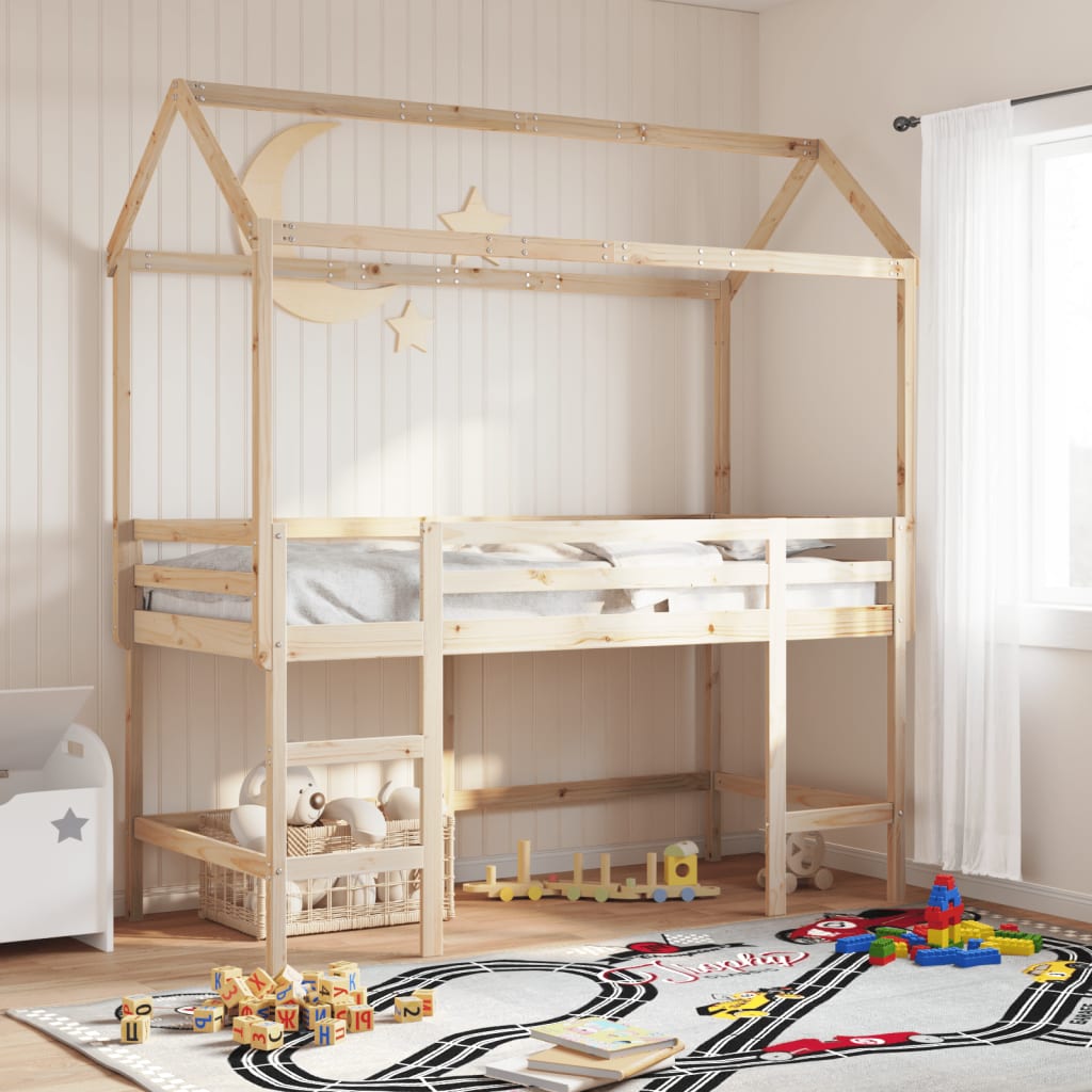 Loft Bed With Ladder And Roof Without Mattress 90X200 Cm