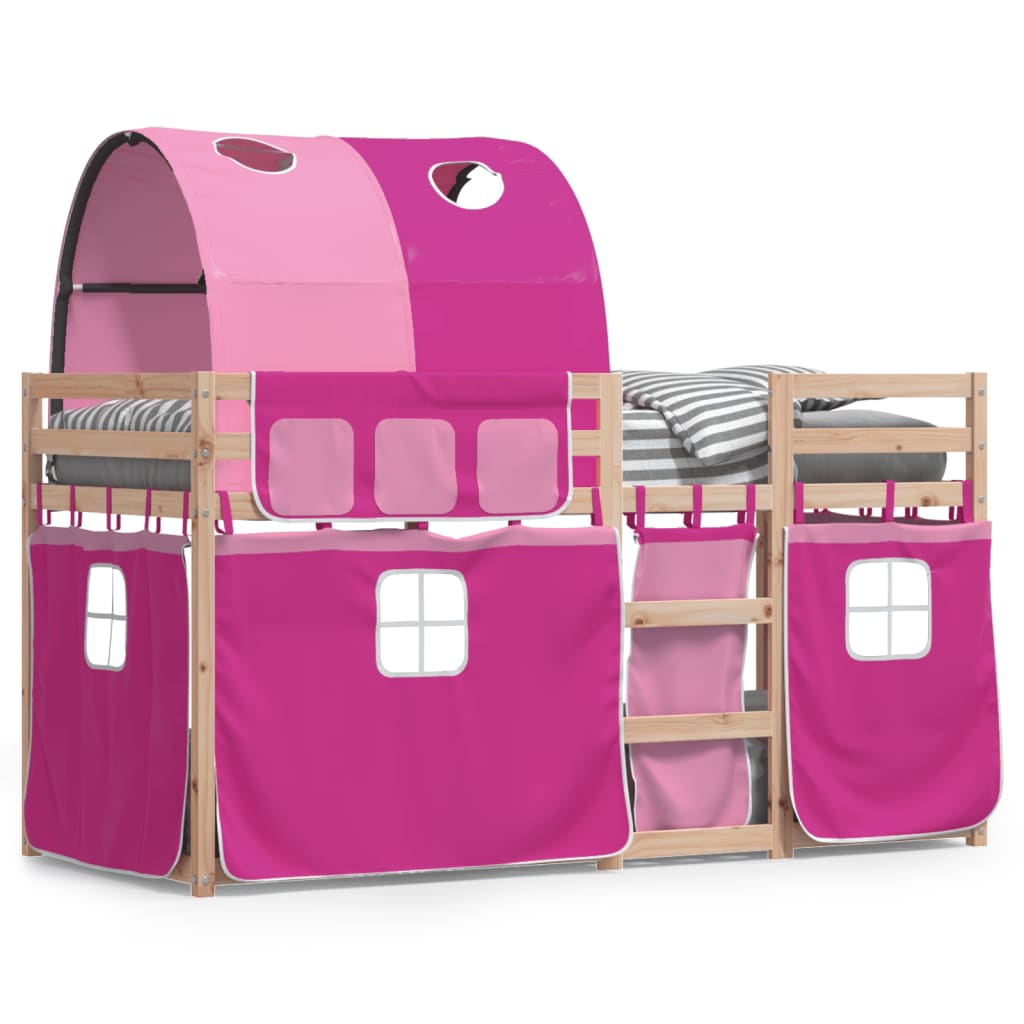 Bunk Bed With Curtains Pink 75X190 Cm Solid Wood Pine