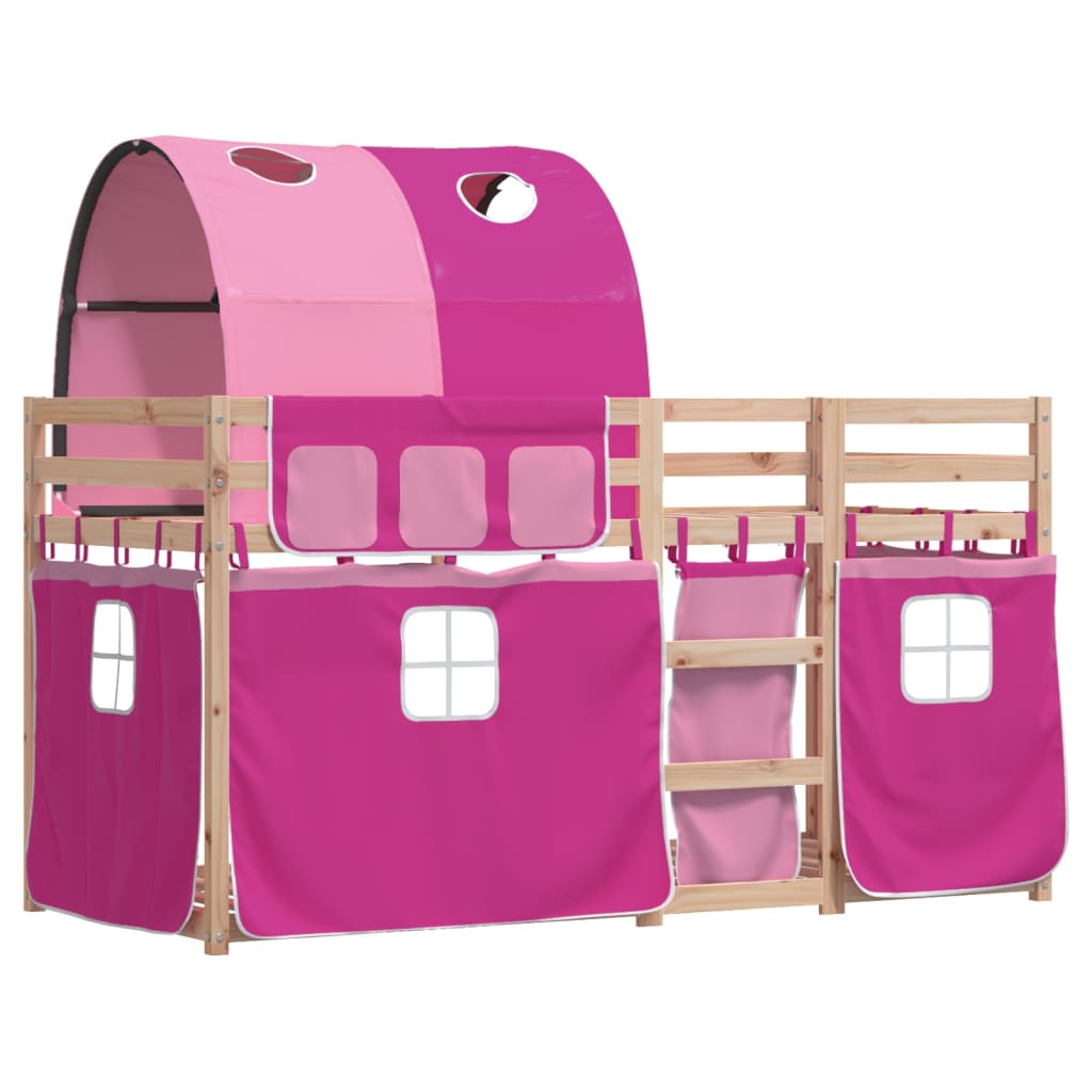 Bunk Bed With Curtains Pink 75X190 Cm Solid Wood Pine