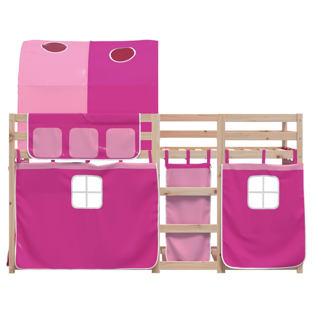 Bunk Bed With Curtains Pink 75X190 Cm Solid Wood Pine