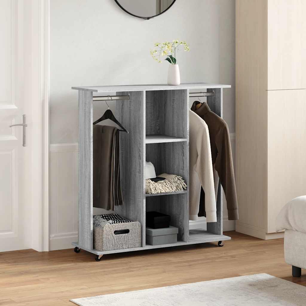 Wardrobe With Wheels Grey Sonoma | Sliding | Engineered Wood | 2 Doors | 102cm