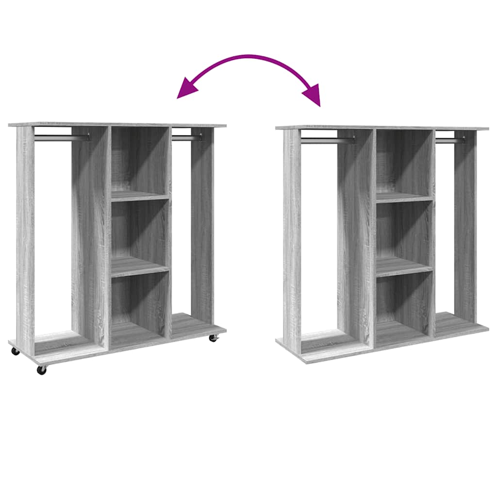 Wardrobe With Wheels Grey Sonoma | Sliding | Engineered Wood | 2 Doors | 102cm