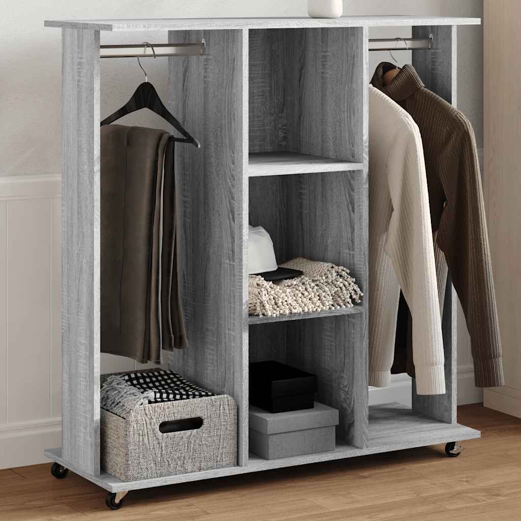 Wardrobe With Wheels Grey Sonoma | Sliding | Engineered Wood | 2 Doors | 102cm