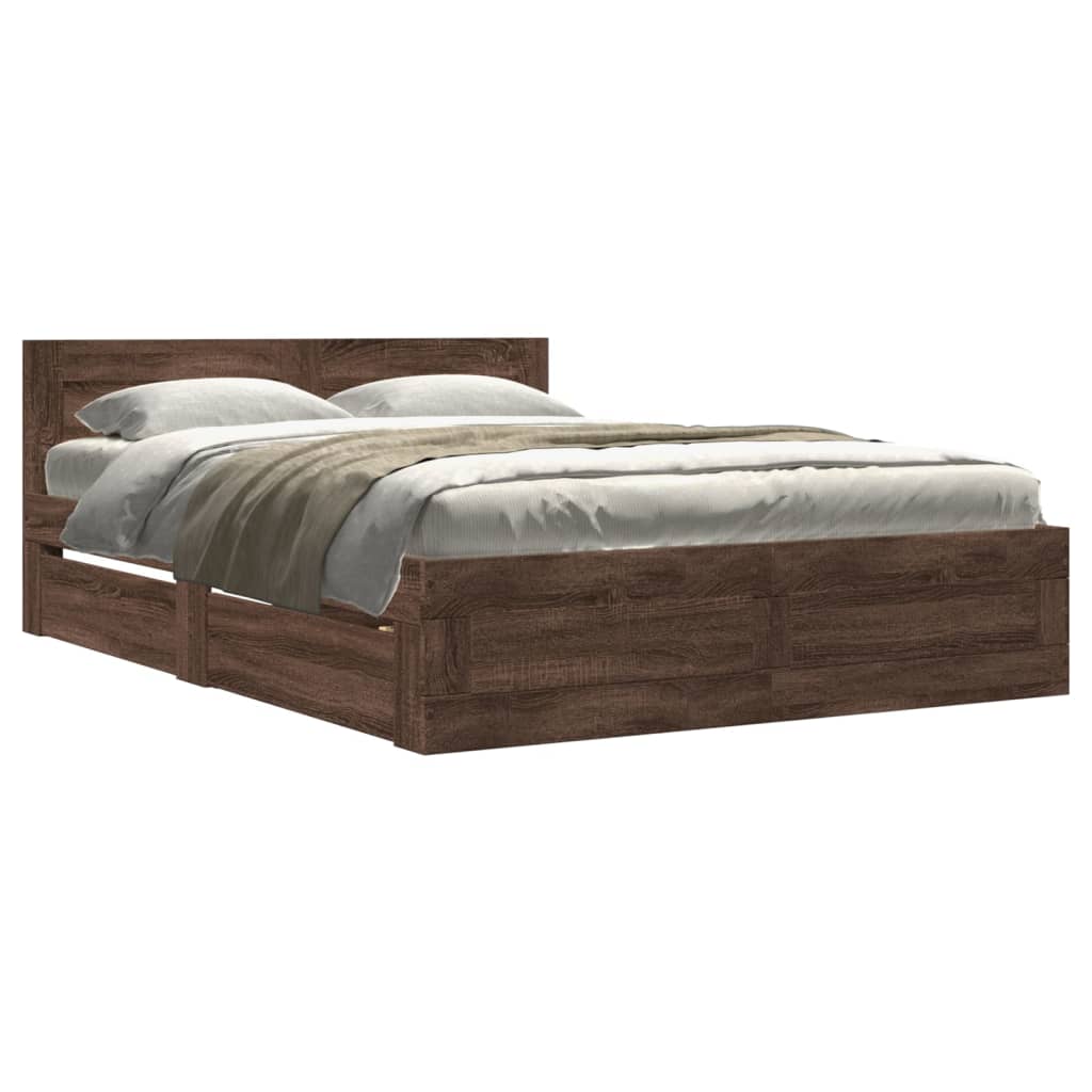 Bed Frame With Headboard Without Mattress Brown Oak 140X200 Cm