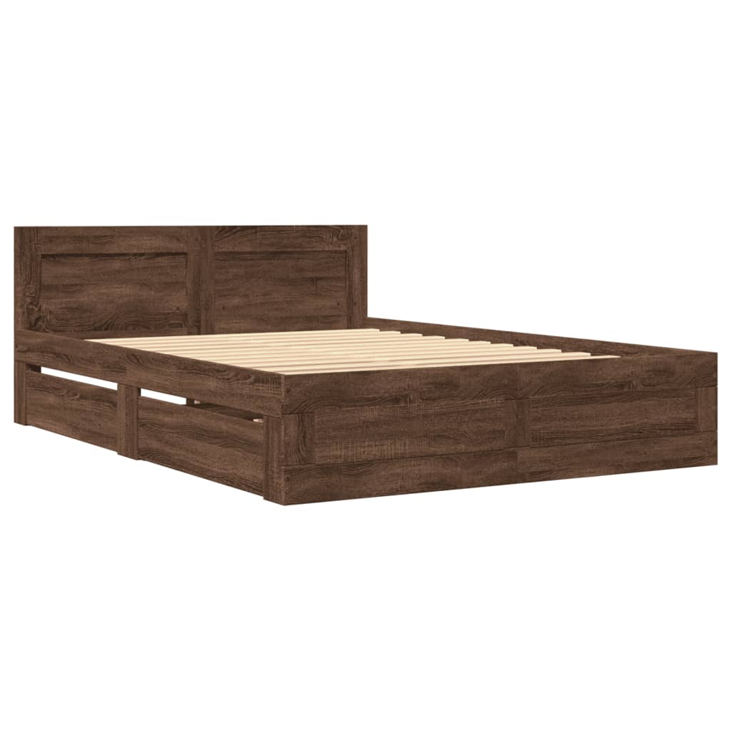 Bed Frame With Headboard Without Mattress Brown Oak 140X200 Cm