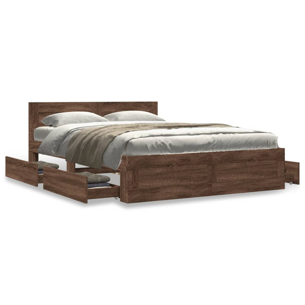 Bed Frame With Headboard Without Mattress Brown Oak 140X200 Cm