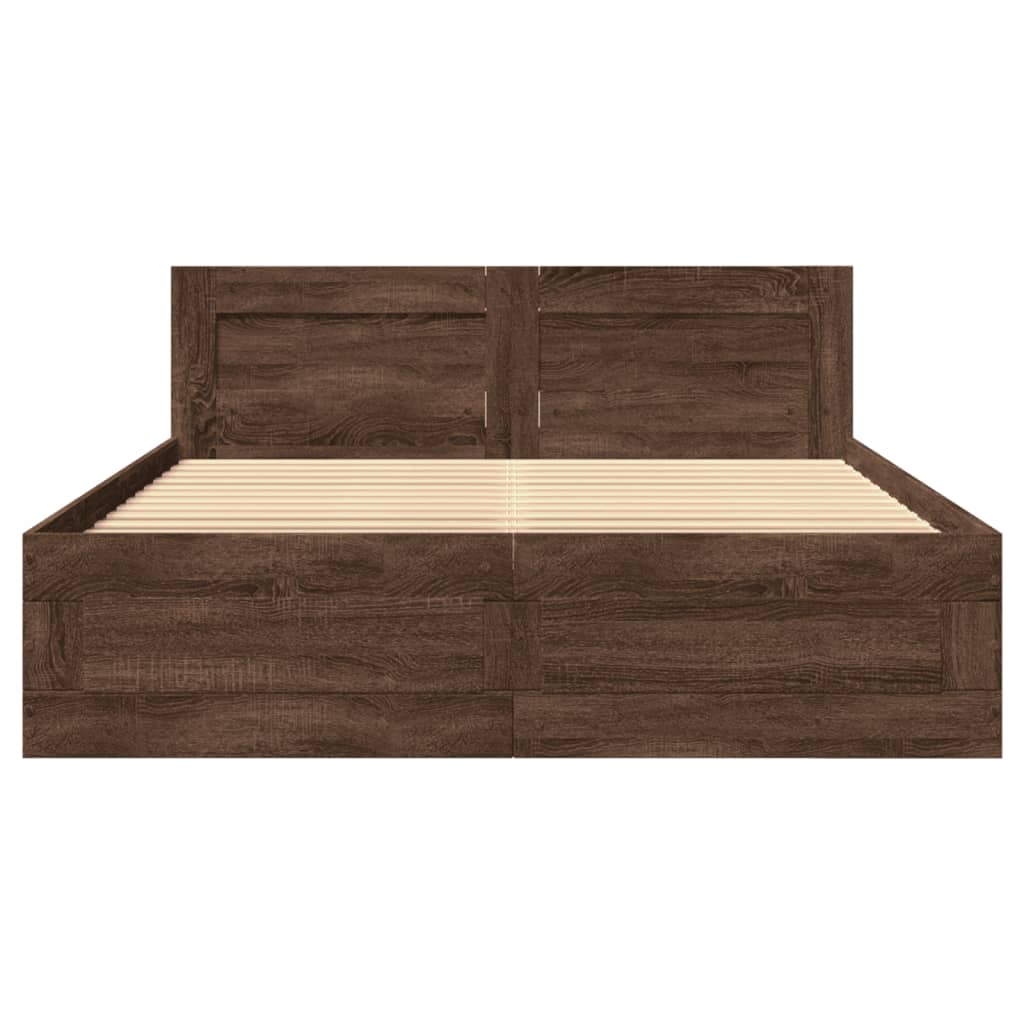 Bed Frame With Headboard Without Mattress Brown Oak 140X200 Cm