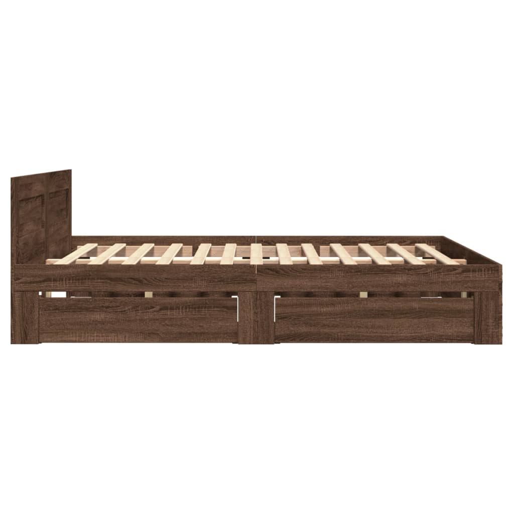 Bed Frame With Headboard Without Mattress Brown Oak 140X200 Cm