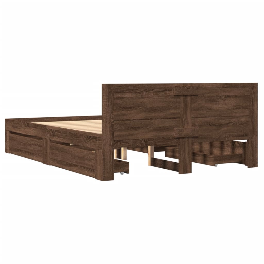 Bed Frame With Headboard Without Mattress Brown Oak 140X200 Cm