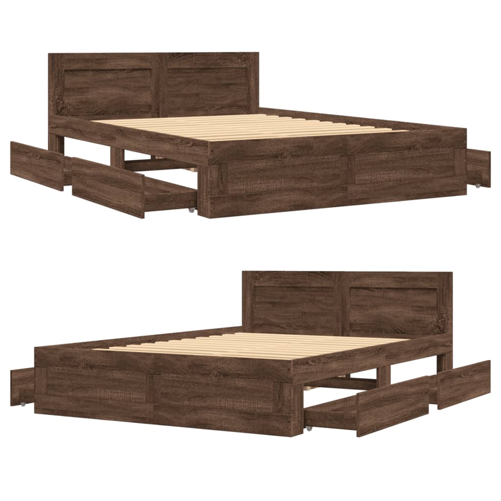 Bed Frame With Headboard Without Mattress Brown Oak 140X200 Cm