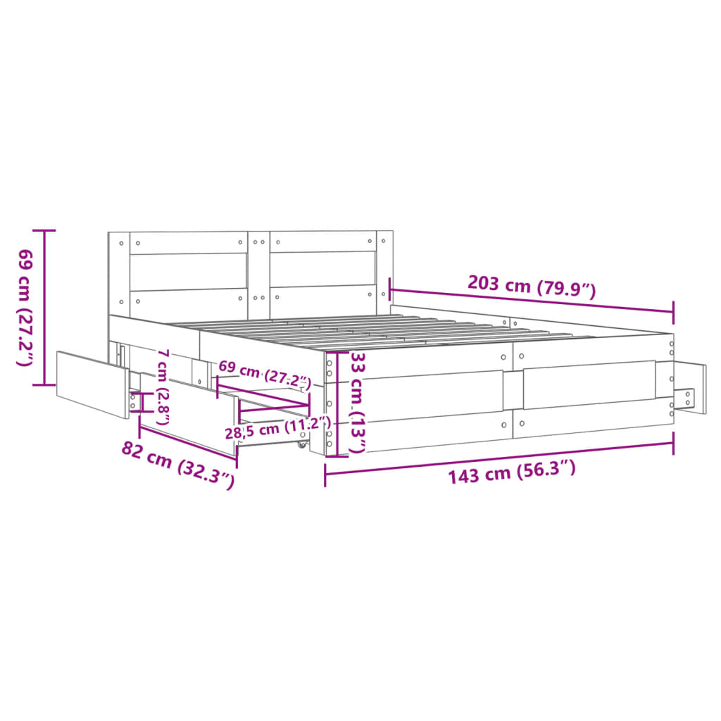Bed Frame With Headboard Without Mattress Brown Oak 140X200 Cm