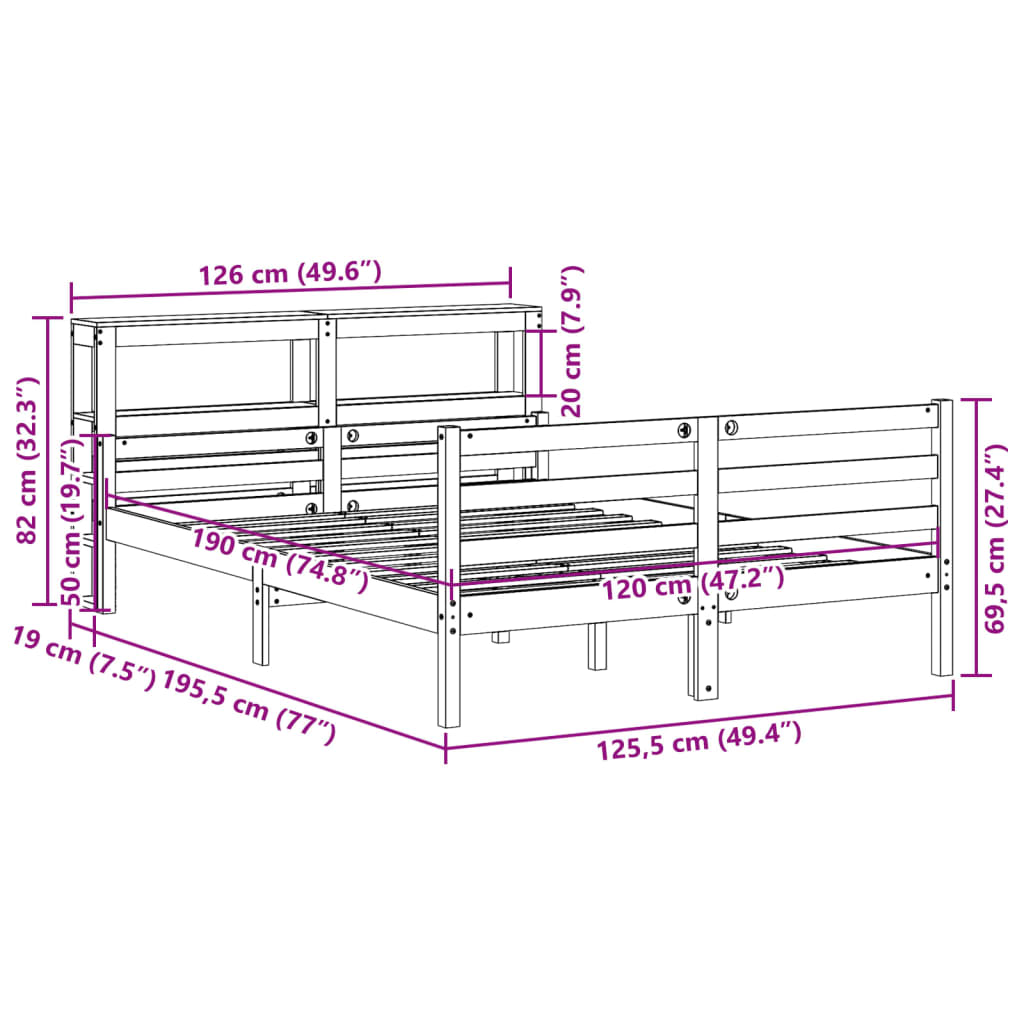 Bed Frame With Headboard Without Mattress 120X190 Cm Small Double