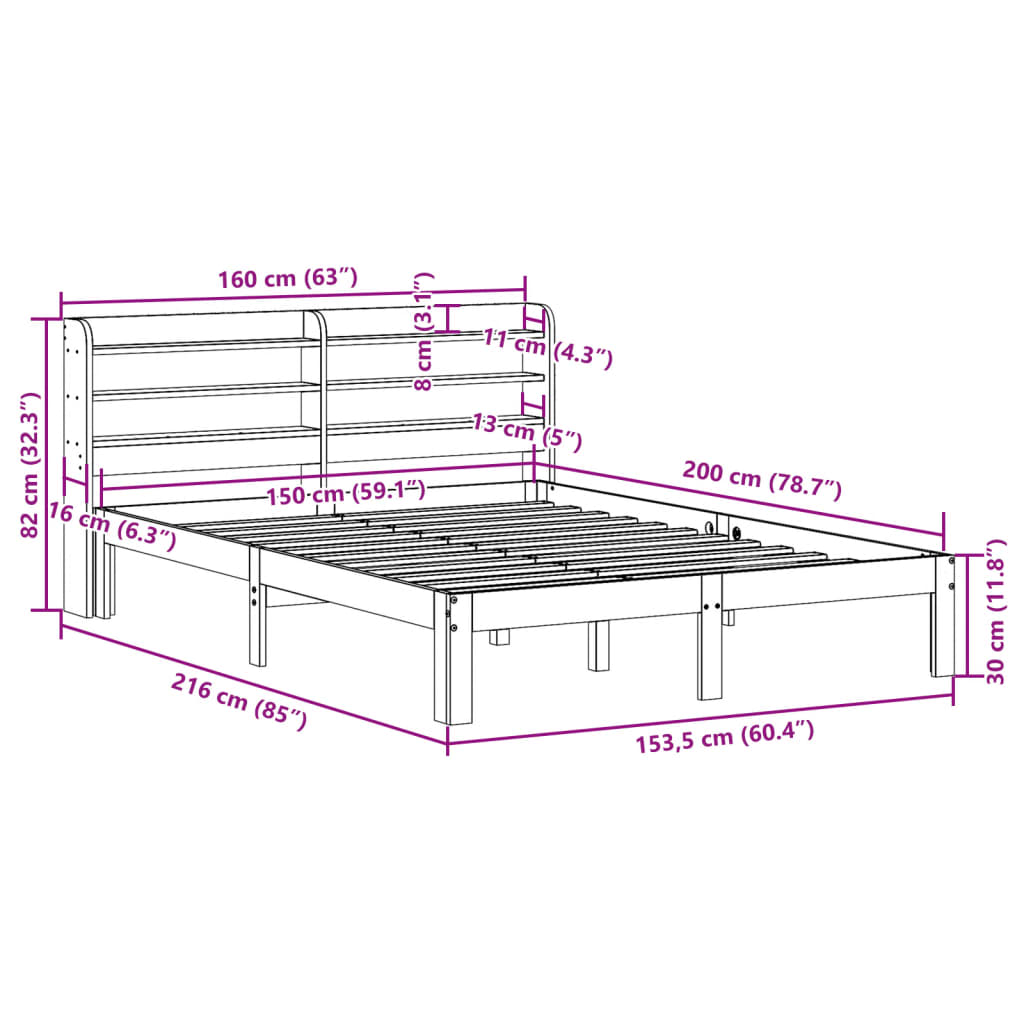 Bed Frame With Headboard Without Mattress 150X200 Cm King Size