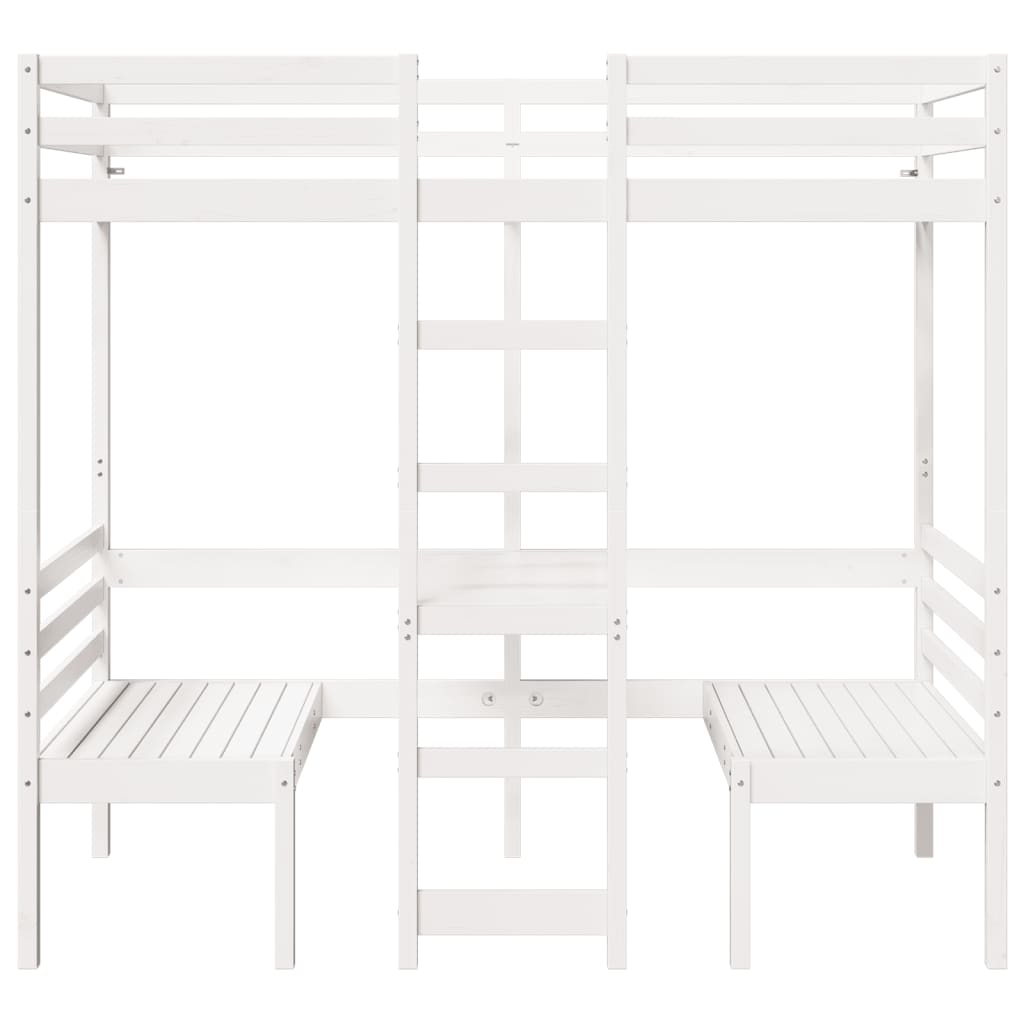 Loft Bed Frame With Desk And Chairs White 90X200Cm Solid Wood Pine