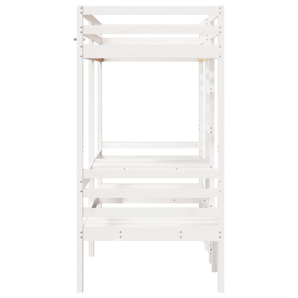 Loft Bed Frame With Desk And Chairs White 90X200Cm Solid Wood Pine
