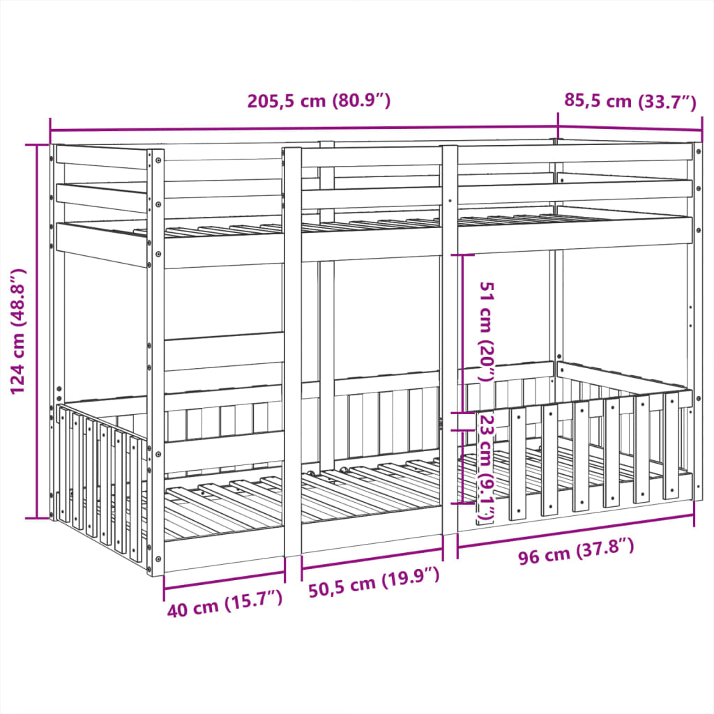 Bunk Bed 80X200 Cm Solid Wood Pine