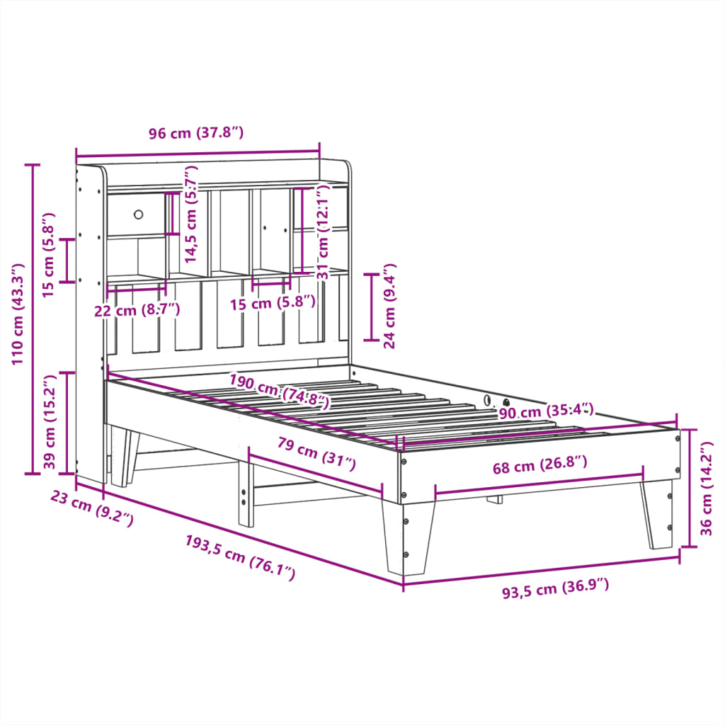 Bed Frame Without Mattress 90X190 Cm Single Solid Wood Pine