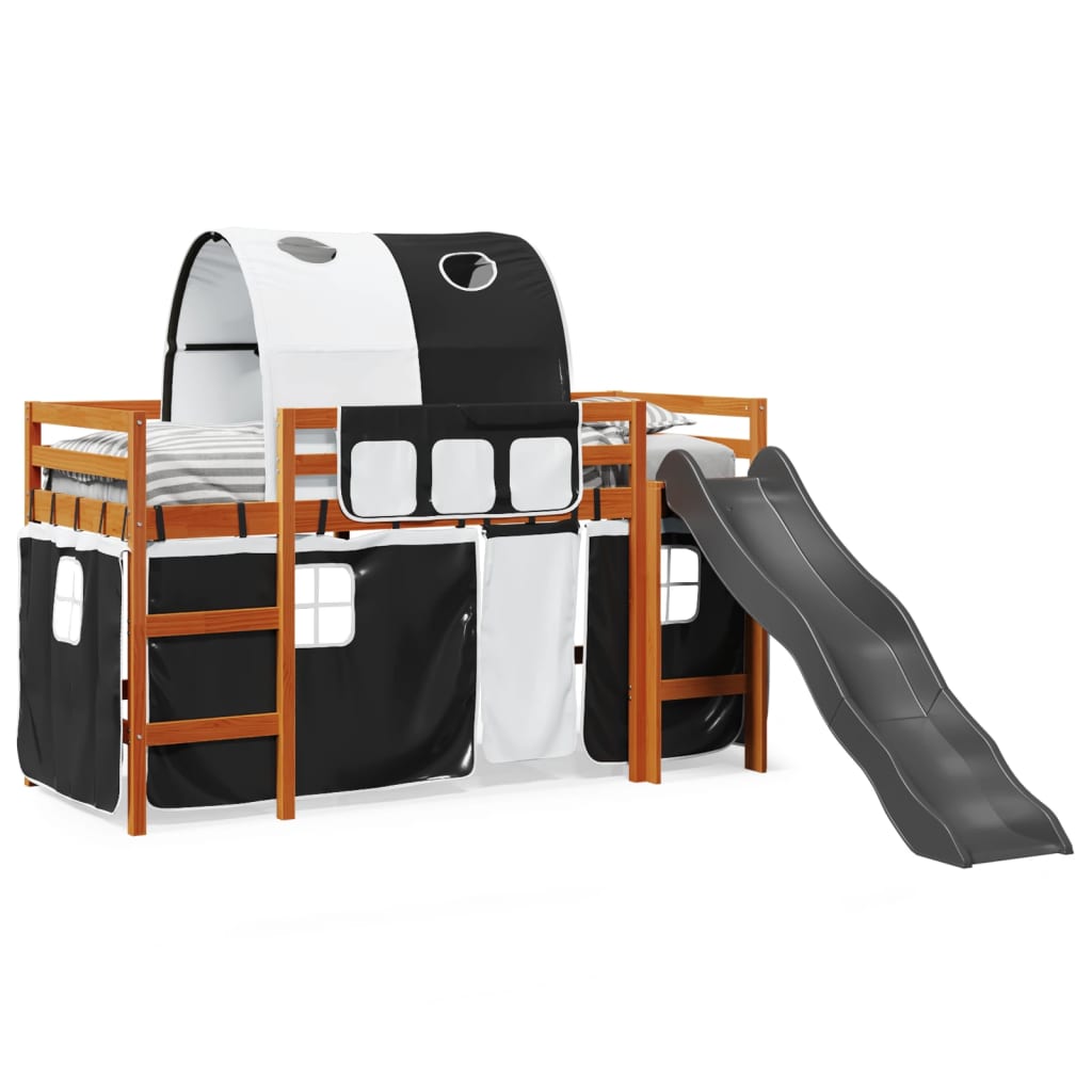 Kids' Loft Bed With Tunnel White&Black 90X200 Cm Solid Wood Pine