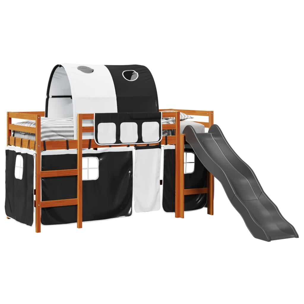 Kids' Loft Bed With Tunnel White&Black 90X200 Cm Solid Wood Pine